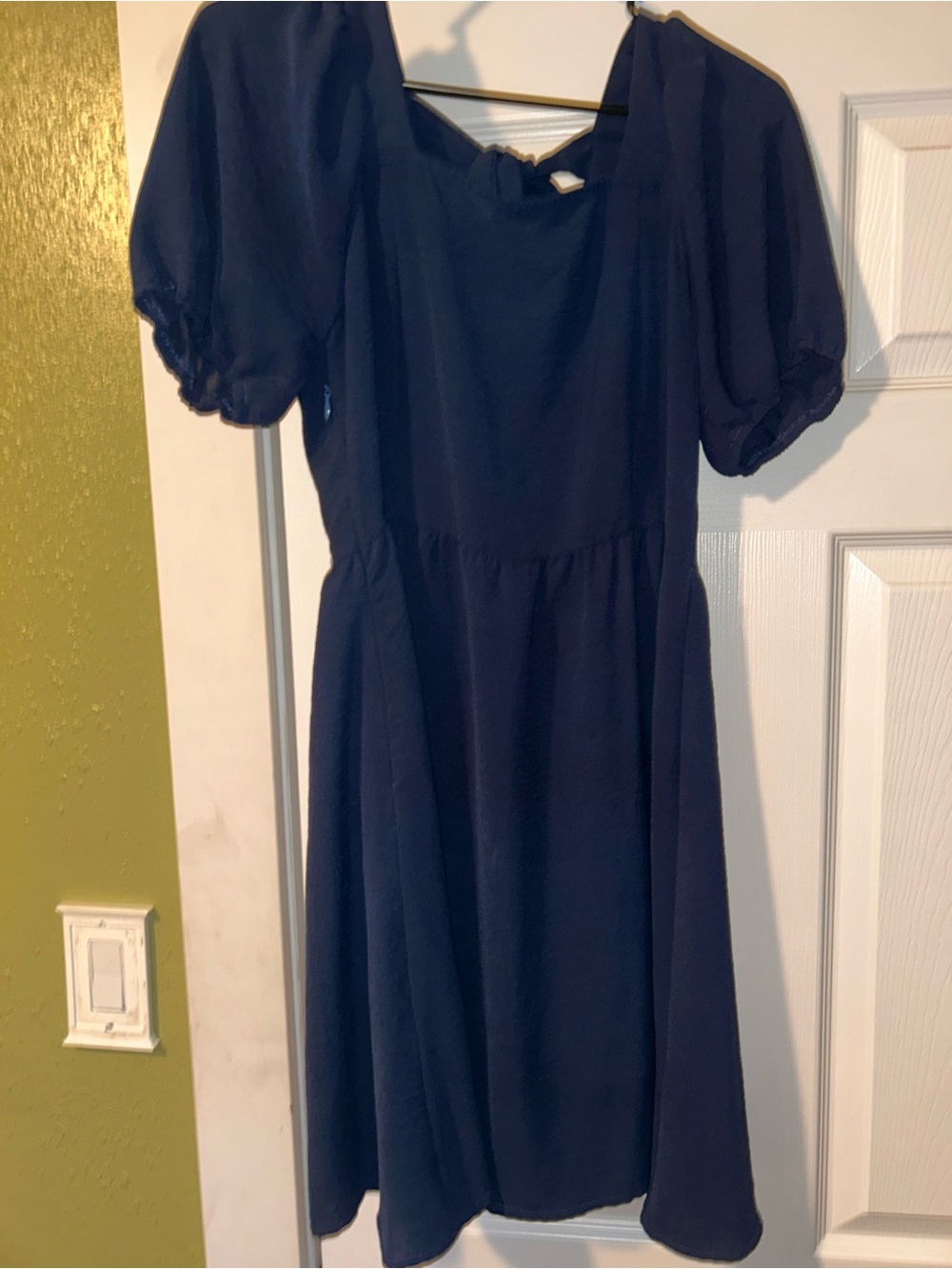 Navy Puff Sleeve Square Neck Dress